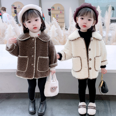 Lamb Wool Coat for Women 2021 Korean Style Fashion Girls Furry Sweater Children Berber Fleece Top Spring Children's Wear New