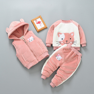 Factory Direct Supply for Boys and Girls Winter Set 1-2-3 Years Old Infants Gold Velvet Thickening Three-Piece Set One Piece Dropshipping