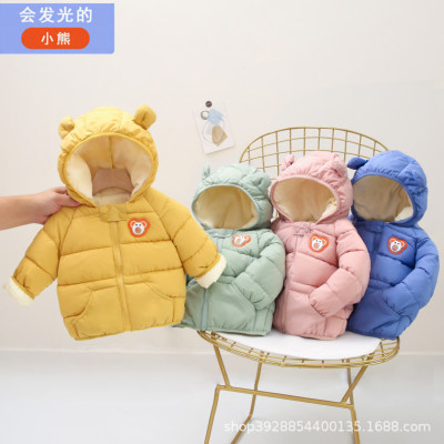 Cross-Border Supply 2020 New Children's Cotton Clothes Fleece-Lined Padded down Jacket Infants Baby Hooded Boys and Girls