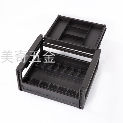 Kitchen Cabinet Pull-out Basket Double-Layer Aluminum Alloy Pull-in Storage Dish Rack Drawer Dish Rack House Dish Rack Tool Pull-out Basket