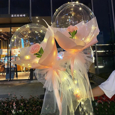 New Internet Celebrity Rose with Light Bounce Ball Luminous Bouquet Balloon Night Market Stall Romantic Valentine's Day Photo