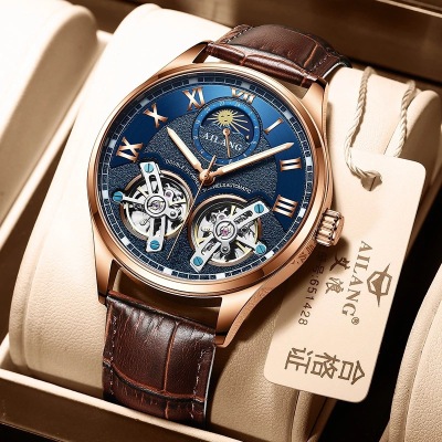 Men's Watch Double Flying Wheel New Genuine Leather Fashion Automatic Swiss Mechanical Watch Manufacturers on Behalf