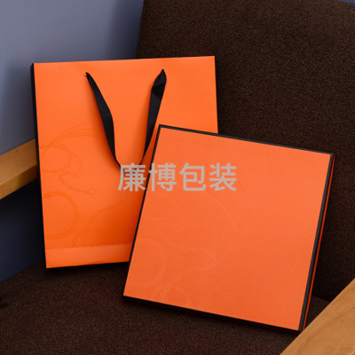 Factory Wholesale Square Tiandigai Silk Scarf Gift Box Orange Scarf Packaging Bag Customizable Logo Box