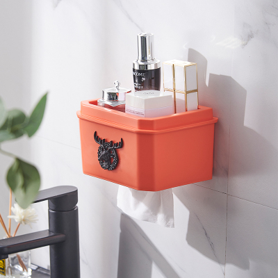 New Toilet Tissue Box Wall-Mounted Punch-Free Kitchen Paper Extraction Box Multi-Functional Creative Tissue Storage Box