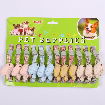 New Arrival Dogs and Cats Cartoon Collar Pet Adjustable Sweet Collar Checked Cloth Cotton Charging Traction Cat Wholesale