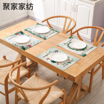 2021 Christmas Decorative Placemat Green Plant Printing Series Cotton and Linen Waterproof Rectangular Western-Style Placemat Restaurant Heat Proof Mat