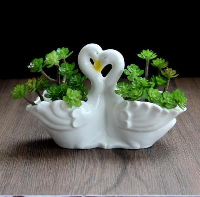 Ceramic Swan Flower Pot Wholesale Small Gardening Creative Flower Pot Simple Succulent Flower Pot Desktop Pot