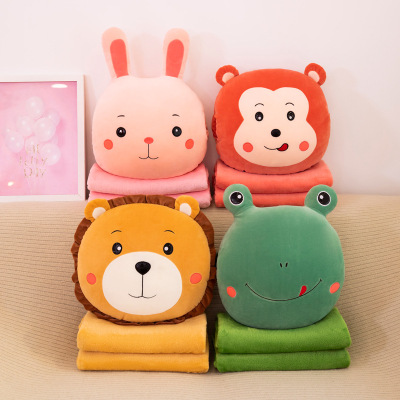 New Cartoon Animal Air Conditioner Pillow Blanket Plush Toy Doll Three-in-One Multifunctional Hand Warmer Cushion Nap Blanket