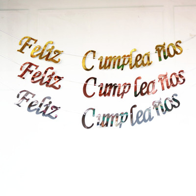  Language Birthday Dress up Bronzing Latte Art Siamese Feliz Cumpleanos Letter Banner Western Language Hanging Flag