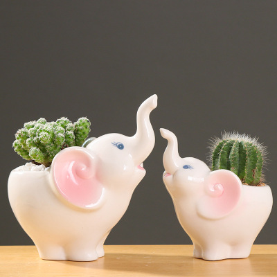 Simple Outdoor Gardening Creative Succulent Flower Pot Cartoon Animal Elephant Ceramic Flower Pot Desktop Pot Decoration