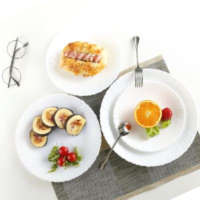 Opal Glass White Jade Porcelain Bone Glass Tableware Heat-Resistant Tempered Glass Deep Plates Tableware Six-Piece Set