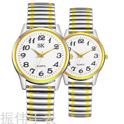 Simple Large Digital Watch for the Old Middle-Aged and Elderly Spring Elastic Band Steel Belt Quartz Watch Men and Women Couple Watch