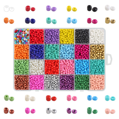 Cross-Border Hot Selling Amazon 24 Colors Boxed 4mm Small Rice-Shaped Beads DIY Ornament Accessories Spacer Beads Cross Stitch Scattered Beads Wholesale
