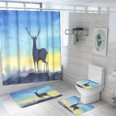 New Cross-Border Digital Printing Waterproof Shower Curtain Set Painted Animal Deer Drawing Design Pattern Unlimited