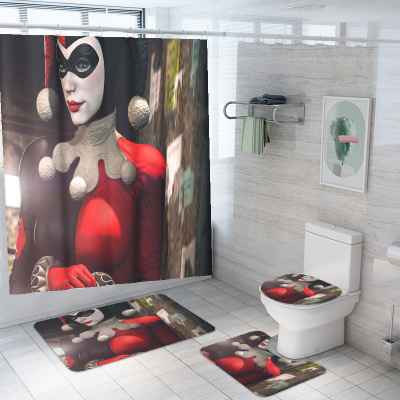 Foreign Trade New Custom Horror Clown Suicide Squad Harley Quinn 3D Digital Printing Shower Curtain Floor Mat 4-Piece Set
