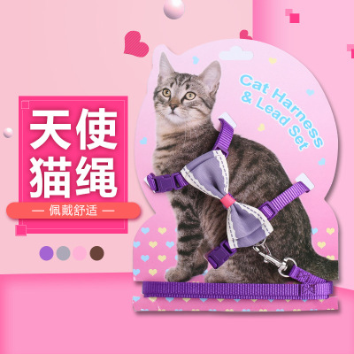 In Stock Wholesale Cat Traction Belt Pet Hand Holding Rope Cat Bow Chest Strap Creative Tie Cat Rope Customization