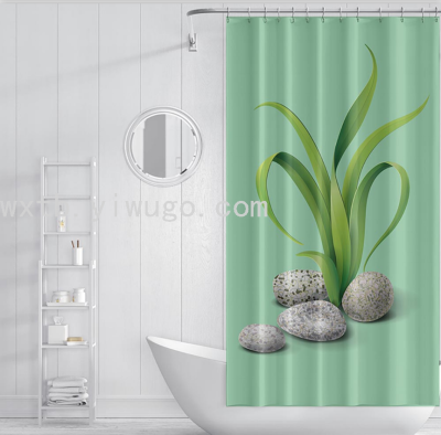Digital Printing Polyester Cotton Shower Curtain Leaf Wind Waterproof Shower Curtain Factory Direct Sales