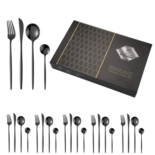 cross-border amazon stainless steel tableware set 24-piece creative titanium-plated gold steak knife， fork and spoon gift box set
