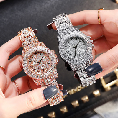 European and American Leisure Diamond Men's Watch Hip-Hop Hipster Fashion Large Dial Quartz Watch Starry Watch in Stock