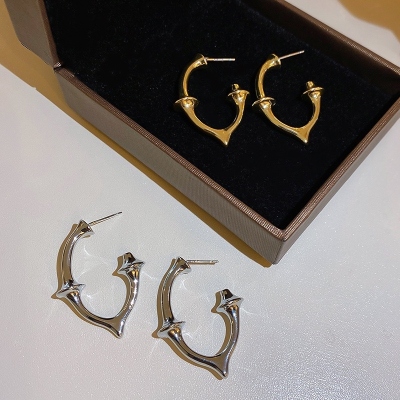 New Sterling Silver Needle Geometric Curved Bamboo C- Shaped Ear Ring Women's Korean Metallic Fashion Design Sense Earrings Tide