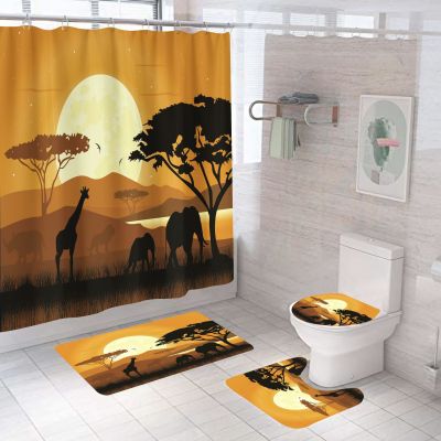 Cross-Border Hot Selling 3D Digital Printing Animal Series Waterproof Shower Curtain Bathroom Four-Piece Set Multi-Pattern Optional