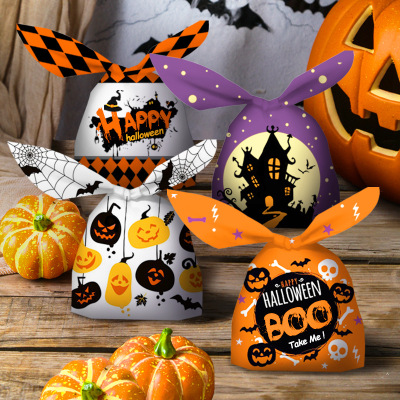 New Halloween Packing Bag Rabbit Ears Pumpkin Candy Bag Snack Bag Baking Biscuits Bag Gift Bag 50 PCs