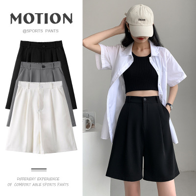 2021 New Suit Shorts Women's Summer Loose Large Size Spring and Autumn Outer Wear High Waist Five-Point Straight Hong Kong Style Leisure Middle Pants