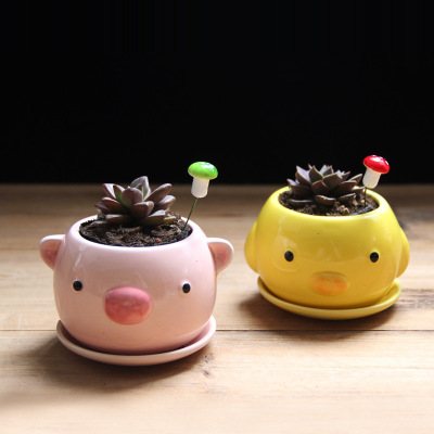 Ceramic Basin Small Flower Pot Cartoon Pot Ceramic Small Bonsai Fake Flower Pot