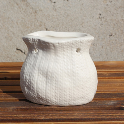 Factory Direct Sales Succulent Personality Creative White Ceramic Flower Pot Basket Small Flower Basket Artificial Flower Vase