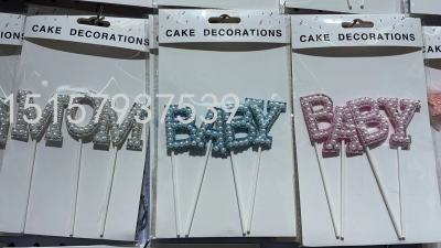 Acrylic Cake Fork Decoration Birthday Insertion Party Birthday Decoration Birthday Theme Pearl Letter Birthday Insert