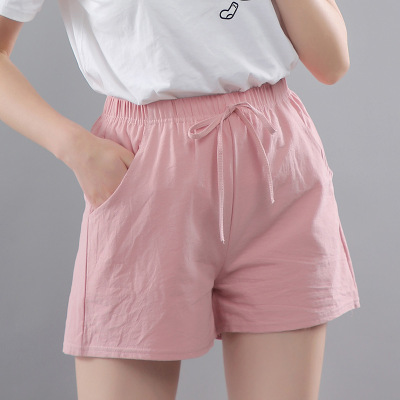Washed Cotton Solid Color Shorts Women's Wear Loose Waist Trimming Casual Women's Pants Summer New Wide-Legged Versatile Pants Cross-Border