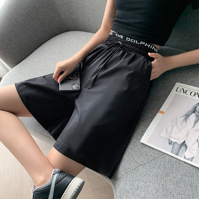 Summer Exercise Shorts Women's Loose High Waist Ice Silk Quick-Dry Pants Black Trendy in Slimming Internet Hot Casual Cropped Pants