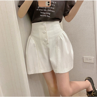 [Spot] 2021 Summer New Design Sense Comfortable Pants High Waist Slimming and Wide Leg Casual Bud-Waisted Shorts Women