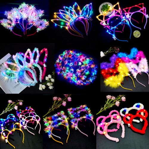 night market children‘s luminous toys flash headwear garland  ears rabbit ears headband push scan code small gifts