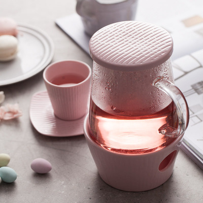 Glass Scented Teapot Heat-Resistant Heating Candle Holder Teapot Filter Set Afternoon Tea Ceramic Fruit Flower Teapot