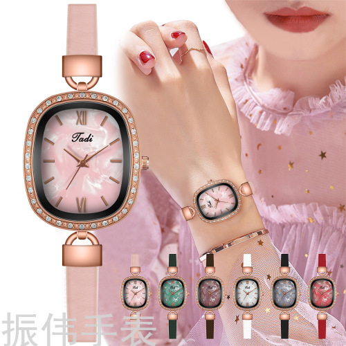 foreign trade popular women‘s watch oval women‘s diamond-embedded small retro simple roman fritillary noodle with watch