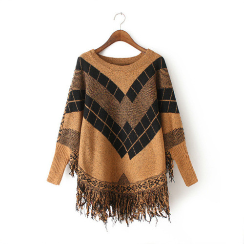 european and american original foreign trade new loose female tassel batwing sleeve shawl cape coat thick pullover sweater sweater