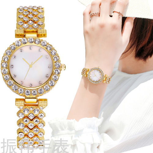 fashion diamond-embedded simple watch full diamond small quartz bracelet watch set female spot wholesale