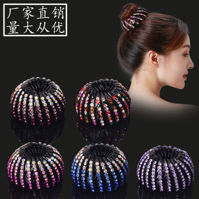 Hot Sale Bun Hair Ornament Hair Band Women's Korean Hair Tie Bud Rhinestone Bird's Nest Barrettes Hair Rope Grip Hair Ring