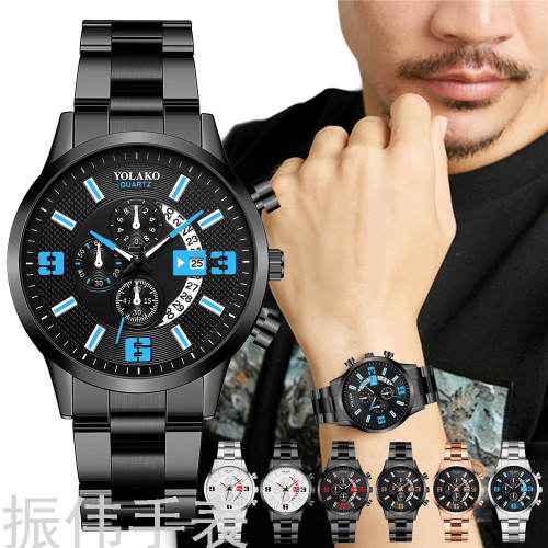 Men‘s Watch Men‘s Black Steel Belt Calendar Watch Sports Wrist Watch Digital Quartz Watch in Stock
