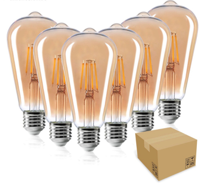 Vintage Edison 6 Packs Cross-Border 110V Antique LED Dimming Filament Bubble E26 Amber St58 St64