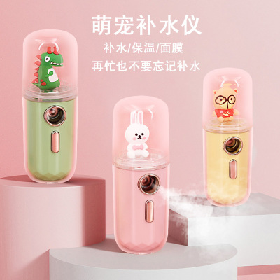 2021 Autumn and Winter New Mini Cartoon Water Replenishing Instrument USB Charging Portable Cute Pet Handheld Cold Spray Moisturizing Sprayer