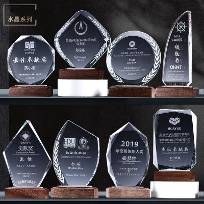 New Creative Solid Wood Crystal Trophy Customized Volunteer Medal Charity Enterprise Staff Wholesale Souvenir Customized