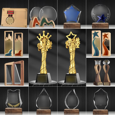 Children's Trophy Customized Dance Model Competition Graduation Season Five-Pointed Star Crystal Resin Walnut Trophy Customized