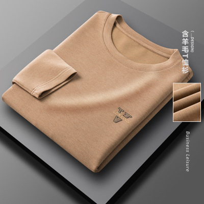 2021 New Wool T-shirt Men's round Neck Bottoming Tops Young and Middle-Aged Fashion Casual Autumn Long-Sleeved T-shirt