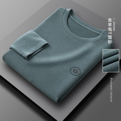 Men's Long-Sleeved T-shirt round Neck Wool Top 2021 Autumn New Young and Middle-Aged Fashion Casual Bottoming T-shirt