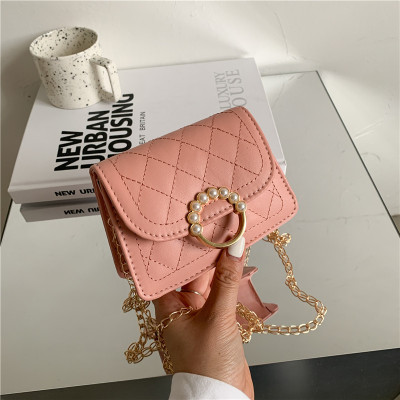 Pearl Chain Bag Women's Summer 2021 New Fashion Diamond Crossbody Bag Internet Celebrity Mini Square Bag