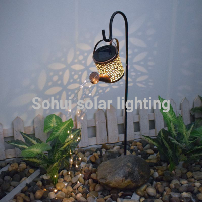 Amazon New Courtyard Waterproof Solar Kettle Water Shower Light Iron Hollow Lawn Led Decorative Light