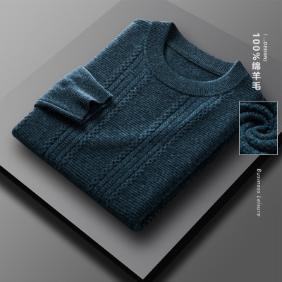 Woolen Sweater Men's round Neck 100 Wool Pullover Bottoming Shirt Sweater Young and Middle-Aged Autumn and Winter Thickened Knitting Sweater