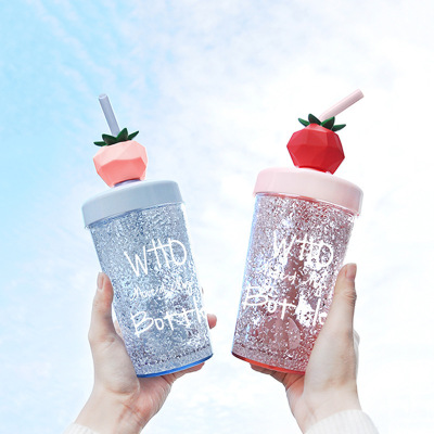 Aikesi Colorful Fruit Ice Cup Creative Rotational Straw Drink Cup Student Summer Cool Gel Plastic Cup